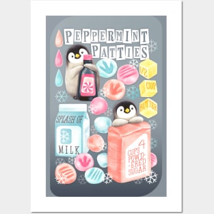 Penguin's Peppermint Patties - grey Posters and Art